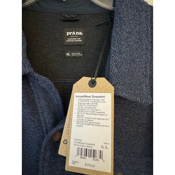 prAna IncrediWool Overshirt XL – Stormy Night Heather – NWT - Picture 6 of 9